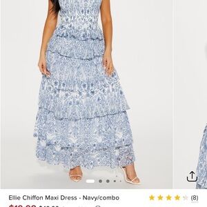 Ellie Blue and White Strapless Ruffled Sundress
